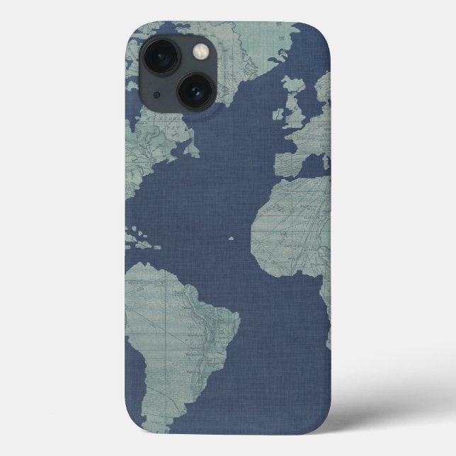 Blue Linen World Map Case-Mate iPhone Case (Back)