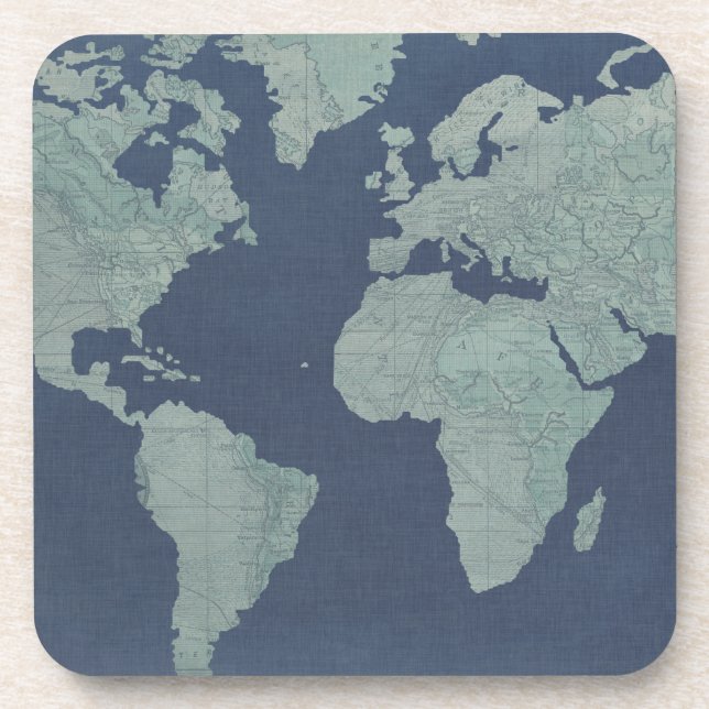 Blue Linen World Map Coaster (Front)