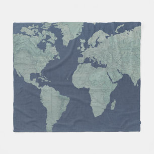 Blue Linen World Map Fleece Blanket