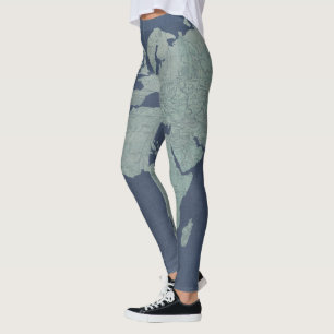 Blue Linen World Map Leggings