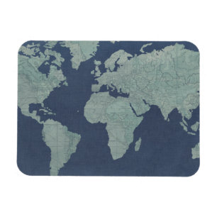Blue Linen World Map Magnet