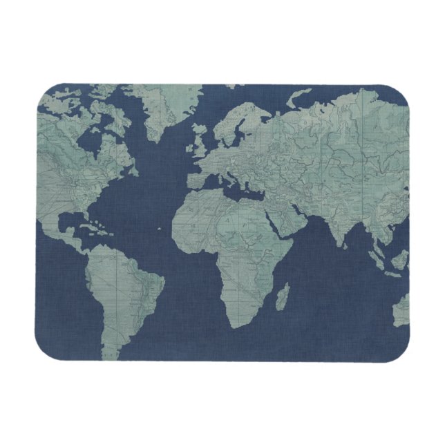 Blue Linen World Map Magnet (Horizontal)