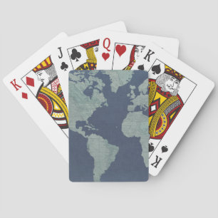 Blue Linen World Map Playing Cards