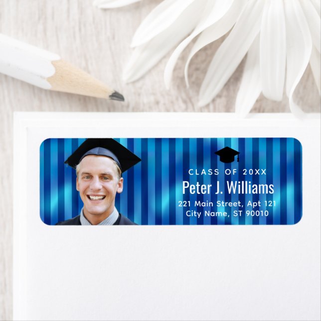 Blue Lines Custom Photo Graduation Return Address (Insitu)
