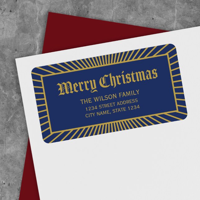 Blue Lines Decorative Merry Christmas Address Label (Creator Uploaded)