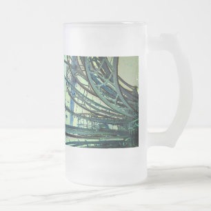 Blue lines frosted glass beer mug