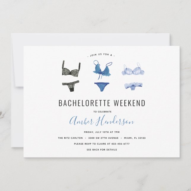 Blue Lingerie Bachelorette Itinerary Invitation (Front)
