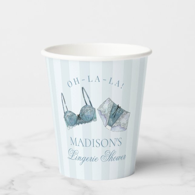 Blue Lingerie Shower Bachelorette Bridal Decor Paper Cups (Front)