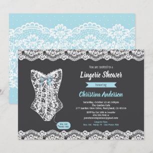 Blue lingerie shower invitation chalkboard lace