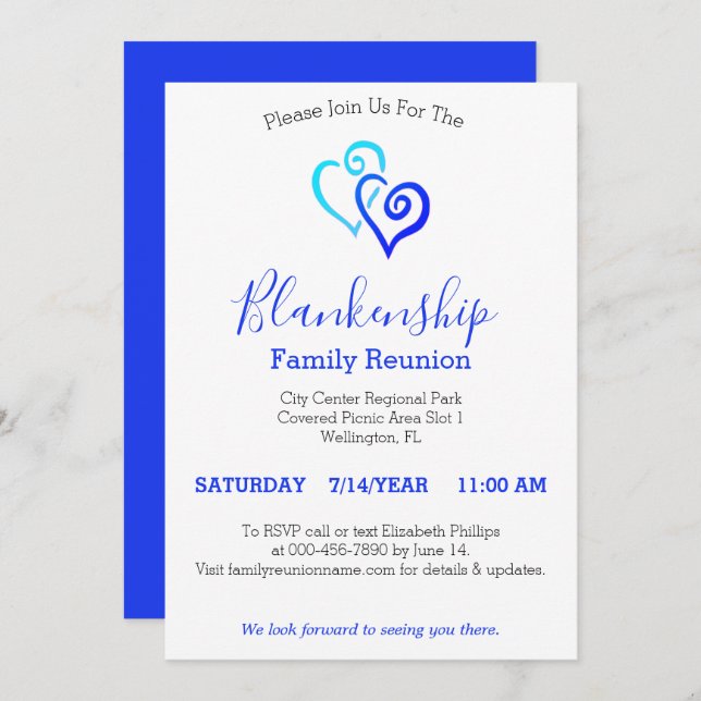 Blue Linked Hearts Family Reunion Template (Front/Back)