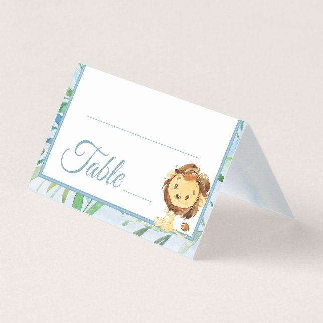 Blue Lion Boy's Baby Shower Birthday Table Number (Front)