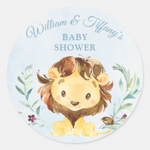 Blue Lion Boy's Baby Shower Classic Round Sticker