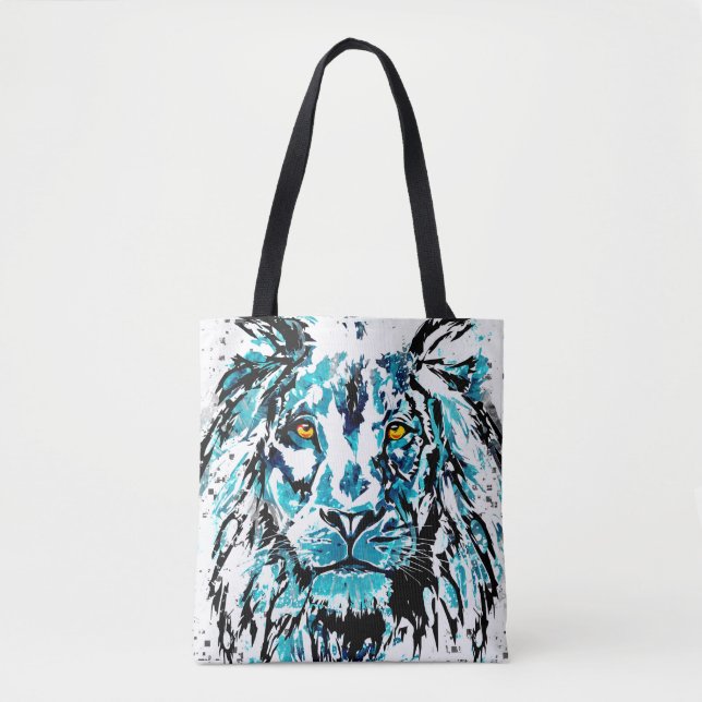 Blue Lion Drawing | Lion Tote Bag (Front)