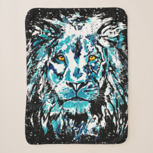 Blue Lion Drawing Sherpa Blanket