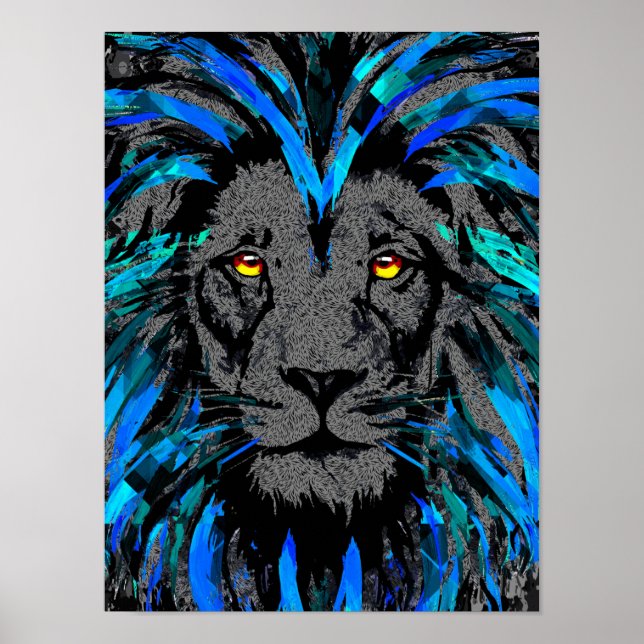 Blue Lion Head - Lion Portrait - Lion Face Poster (Front)