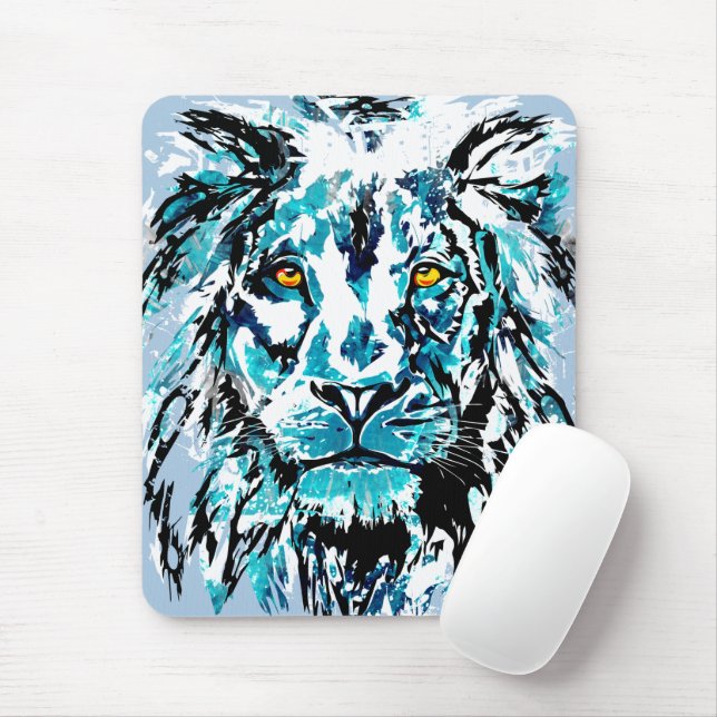 Blue Lion Head Mouse Pad | Lion Mousepad (With Mouse)