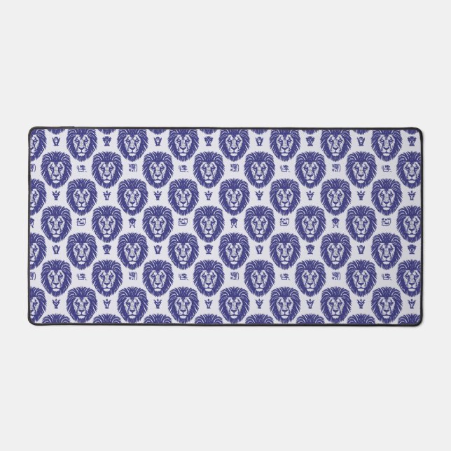 Blue Lion Head Pattern Desk Mat (Front)