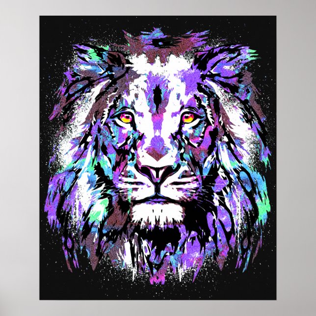 Blue Lion Head - Realistic Lion Face Poster Print (Front)