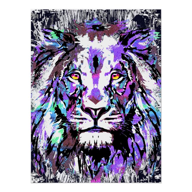 Blue Lion Head - Realistic Lion Face Poster Print  (Front)