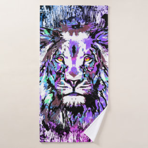Blue Lion Head - Realistic Lion - Wildlife Big Cat Bath Towel Set