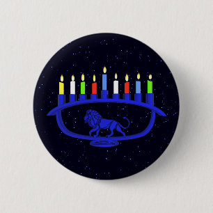 Blue Lion Menorah 6 Cm Round Badge