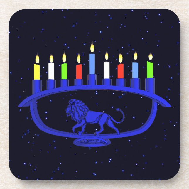 Blue Lion Menorah Coaster (Front)