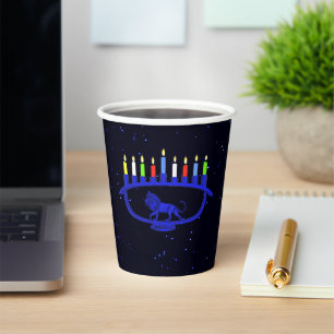 Blue Lion Menorah Paper Cups