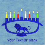 Blue Lion Menorah Photo Sculpture Magnet<br><div class="desc">Features a blue,  lion-themed Chanukkah menorah with all eight candles and the shamash burning. Add your own text. Chanukkah is the mid-winter "Festival of Lights."</div>