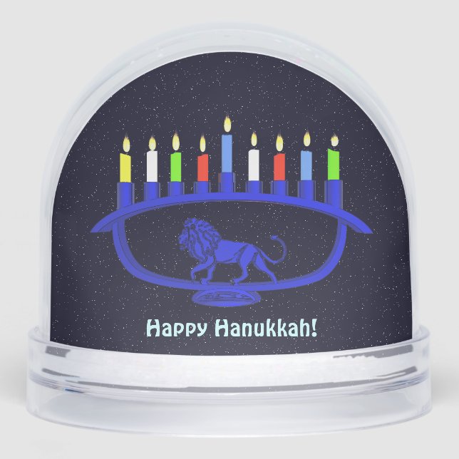 Blue Lion Menorah Snowglobe (Front)