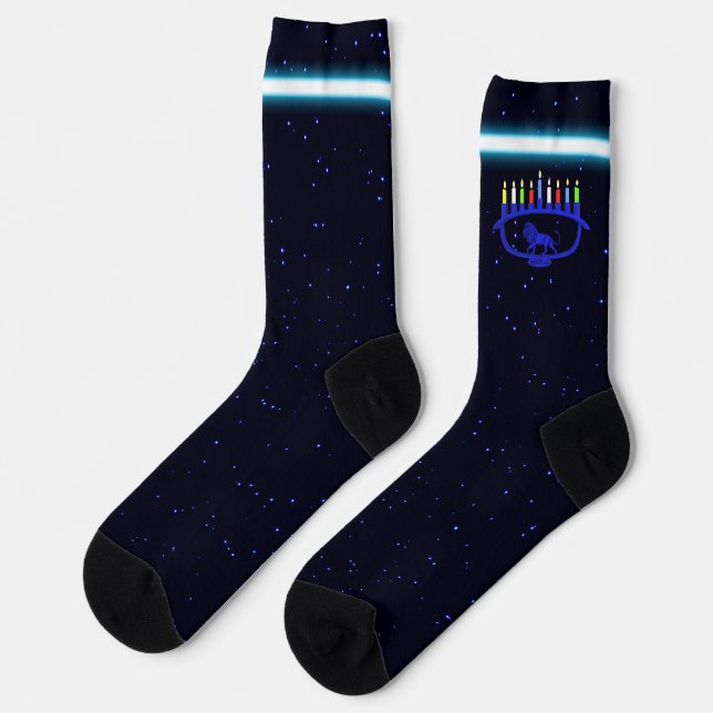 Blue Lion Menorah Socks (Left)