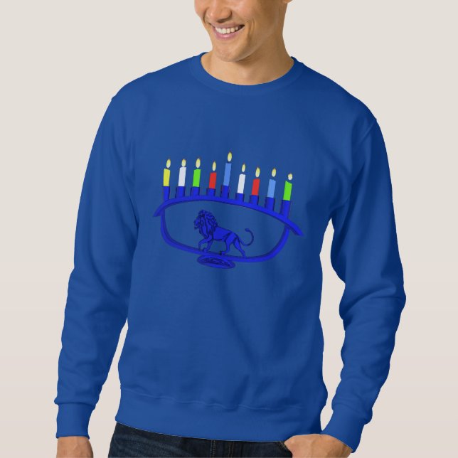 Blue Lion Menorah Sweatshirt (Front)