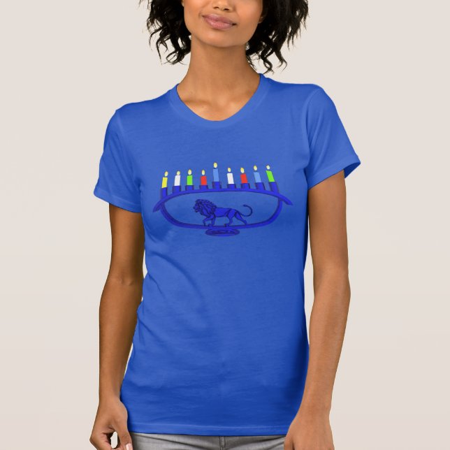 Blue Lion Menorah T-Shirt (Front)