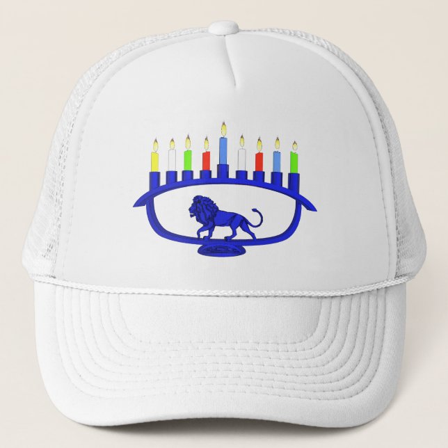 Blue Lion Menorah Trucker Hat (Front)