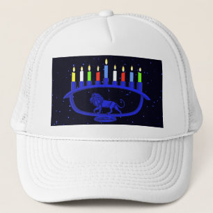 Blue Lion Menorah Trucker Hat