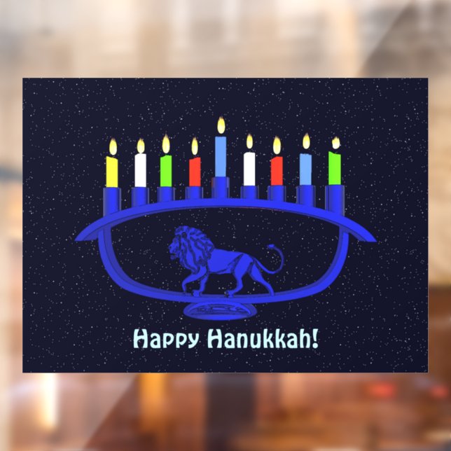 Blue Lion Menorah Window Cling (Sheet 2)