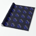 Blue Lion Menorah Wrapping Paper<br><div class="desc">Features a lion-themed Chanukkah menorah with all eight candles and the shamash (helper) burning on a starfield background. Chanukkah is the mid-winter "Festival of Lights."</div>