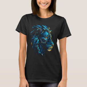 Blue Lion Robot Polygon Fantasy Animal Art Lion T-Shirt