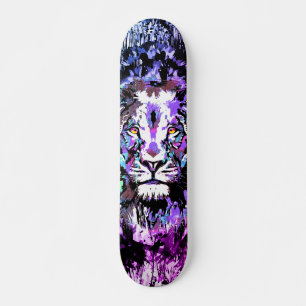 Blue Lion Skateboard - Lion Face Portrait Drawing