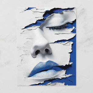 Blue Lips Girl Beneath Cracked Paint Postcard