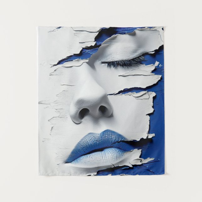Blue Lips Girl Beneath Cracked Paint Tapestry (Front)
