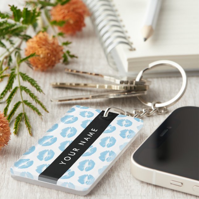 Blue Lips, Kiss, Lipstick, Your Name, Personalise Key Ring (Front Right)