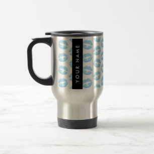 Blue Lips, Kiss, Lipstick, Your Name, Personalise Travel Mug