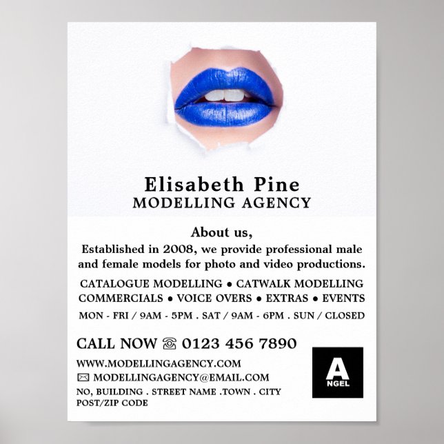 Blue Lips, Modelling Agency, Model Agent Poster (Front)