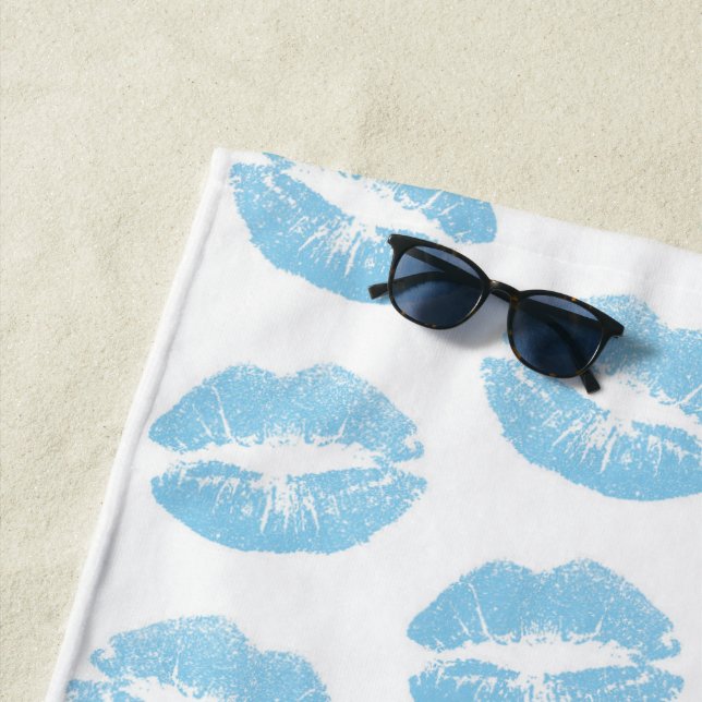 Blue Lips, Pattern Of Lips, Blue Lipstick, Kiss Beach Towel (In Situ)