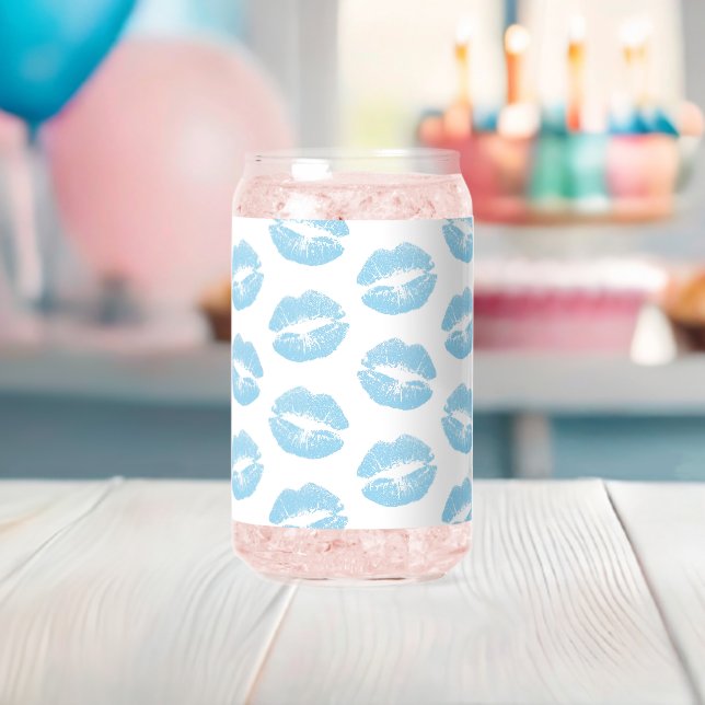 Blue Lips, Pattern Of Lips, Blue Lipstick, Kiss Can Glass (Insitu (Baby Shower))