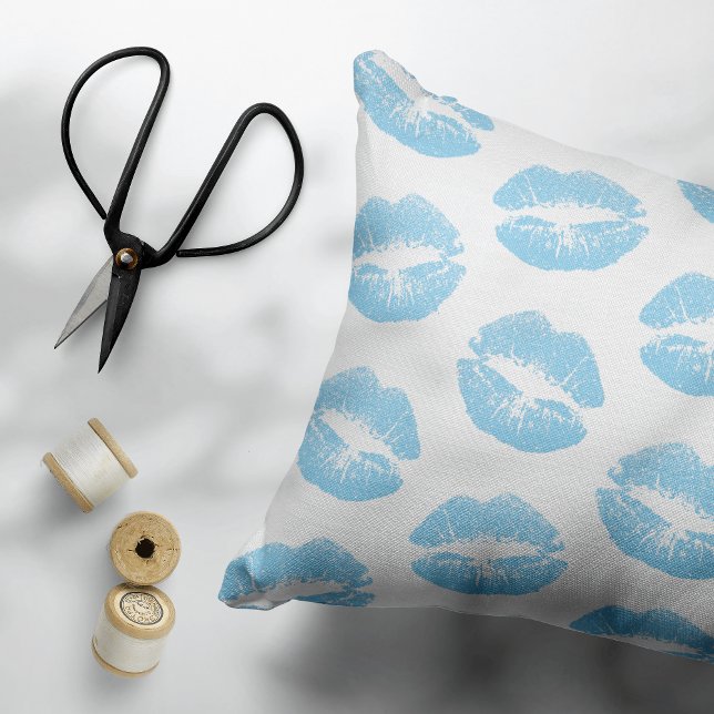 Blue Lips, Pattern Of Lips, Blue Lipstick, Kiss Decorative Cushion (Creator Uploaded)