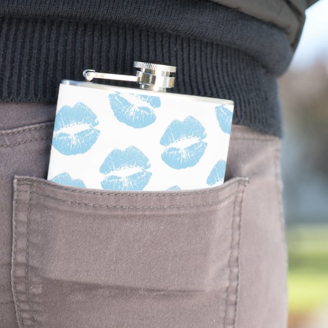Blue Lips, Pattern Of Lips, Blue Lipstick, Kiss Hip Flask (In Situ)