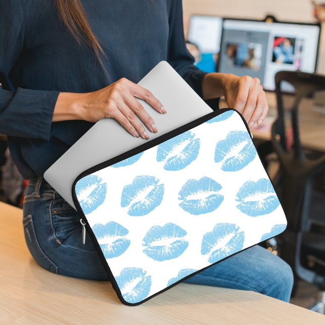 Blue Lips, Pattern Of Lips, Blue Lipstick, Kiss Laptop Sleeve (Creator Uploaded)