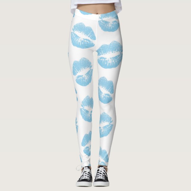 Blue Lips, Pattern Of Lips, Blue Lipstick, Kiss Leggings (Front)