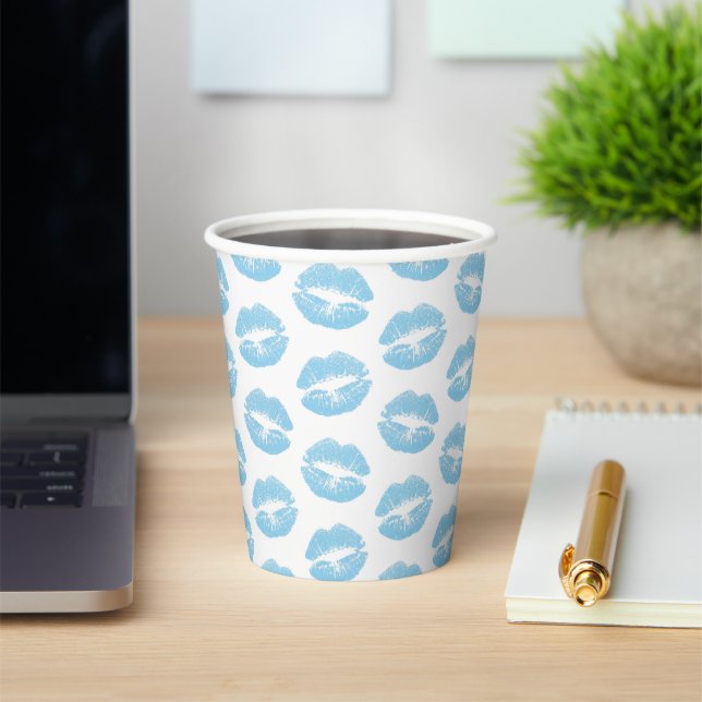 Blue Lips, Pattern Of Lips, Blue Lipstick, Kiss Paper Cups (Insitu)